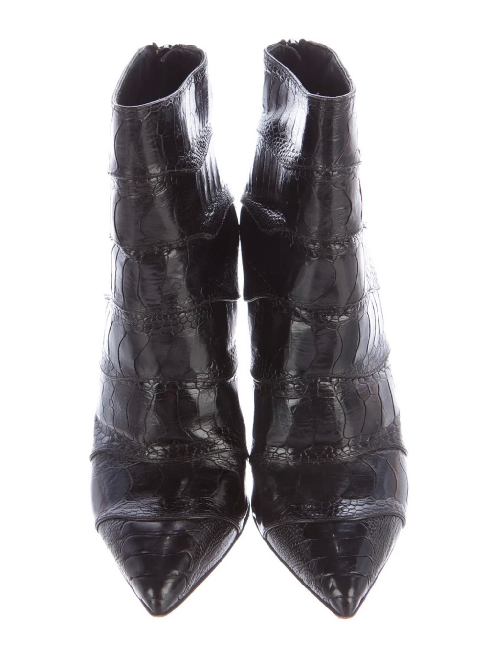 Christian Louboutin Zermadame 120 Black Ostrich Leather Pointed Toe Ankle Boots - Picture 3 of 5